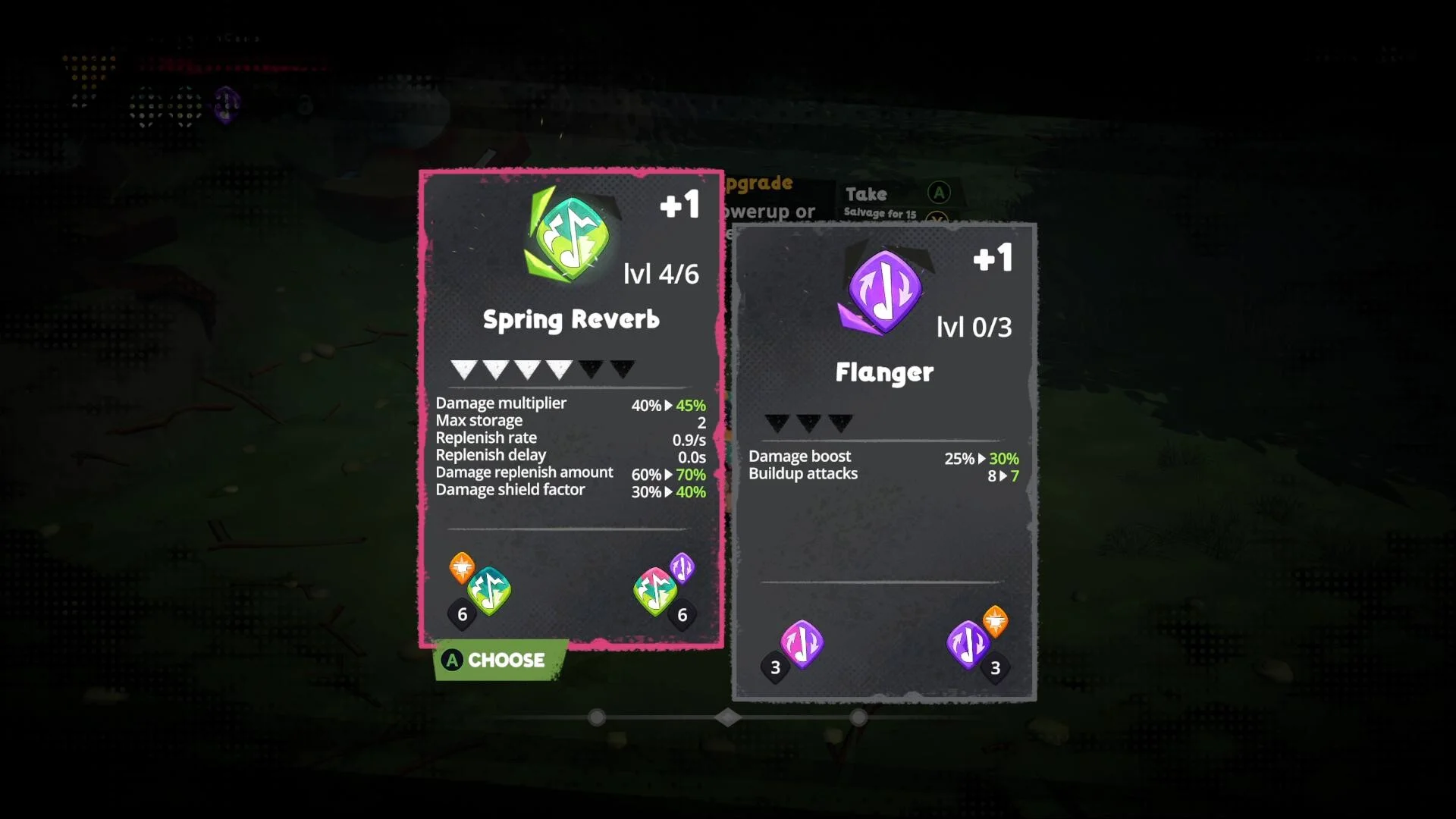 Upgrade cards Spring Reverb level 4/6 and Flanger level 0/3 with CHOOSE prompt