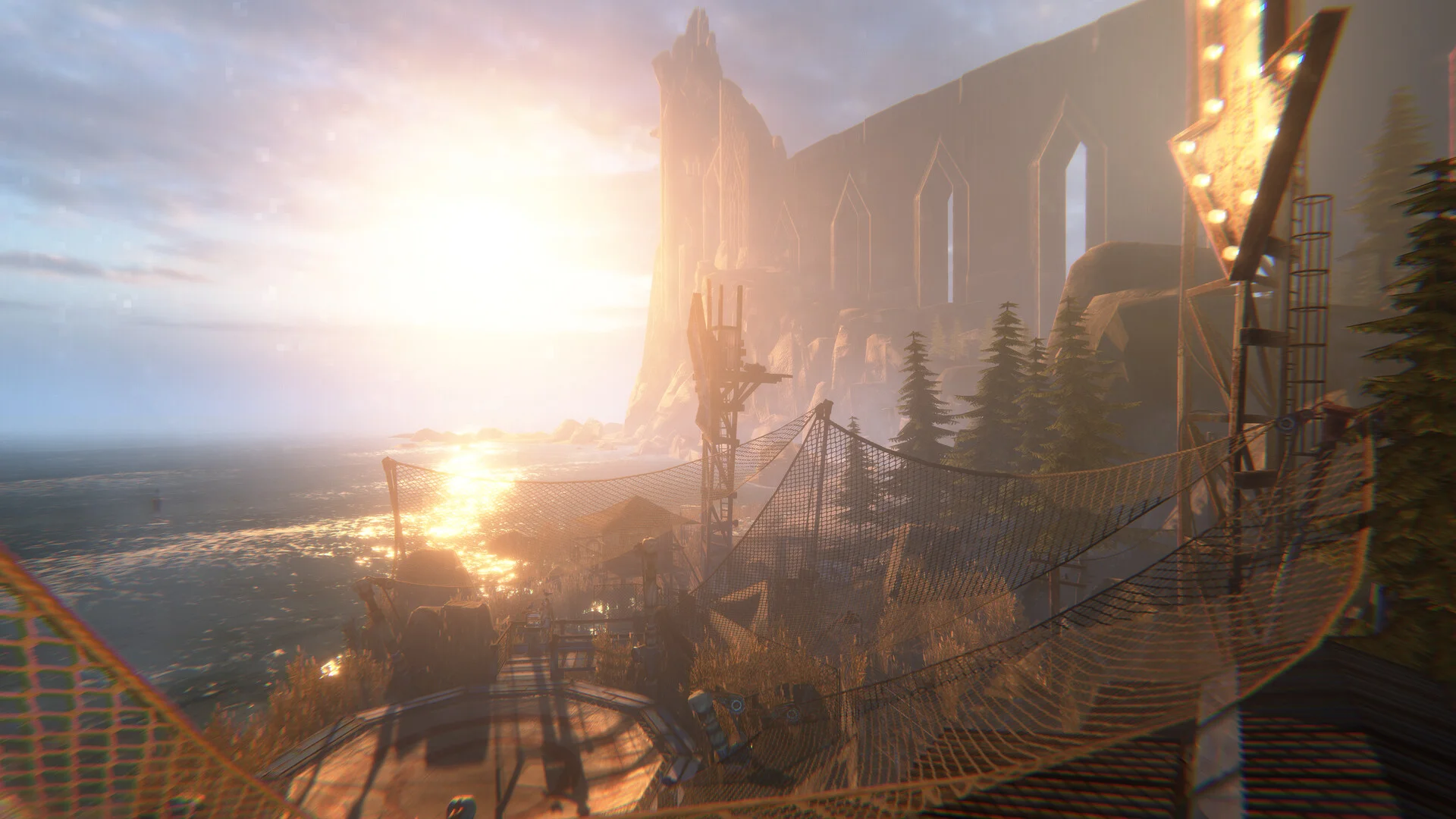 Dimhaven first-person puzzle rooms in an emptied resort