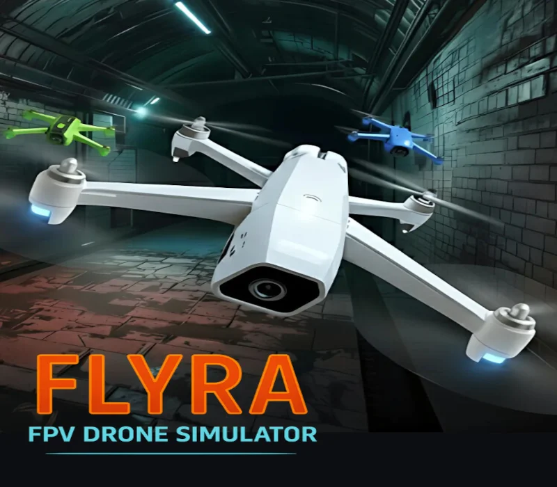 Flyra FPV Drone Simulator cover art, first-person drone flight