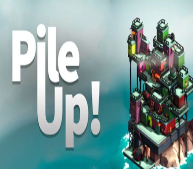 Pile Up! cover: stacked colourful island towers beside the title over teal water