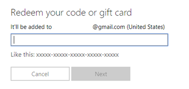 Microsoft redemption page for Xbox code