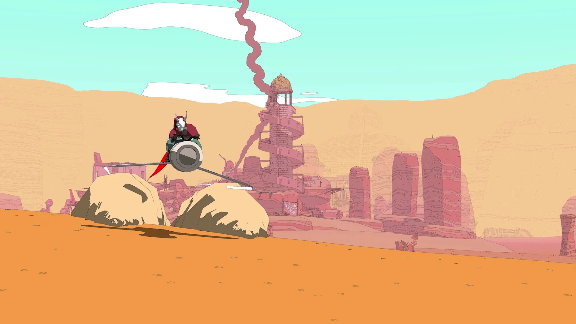 Sable Steam cover, Gliding rite across a desert toward spaceship remains