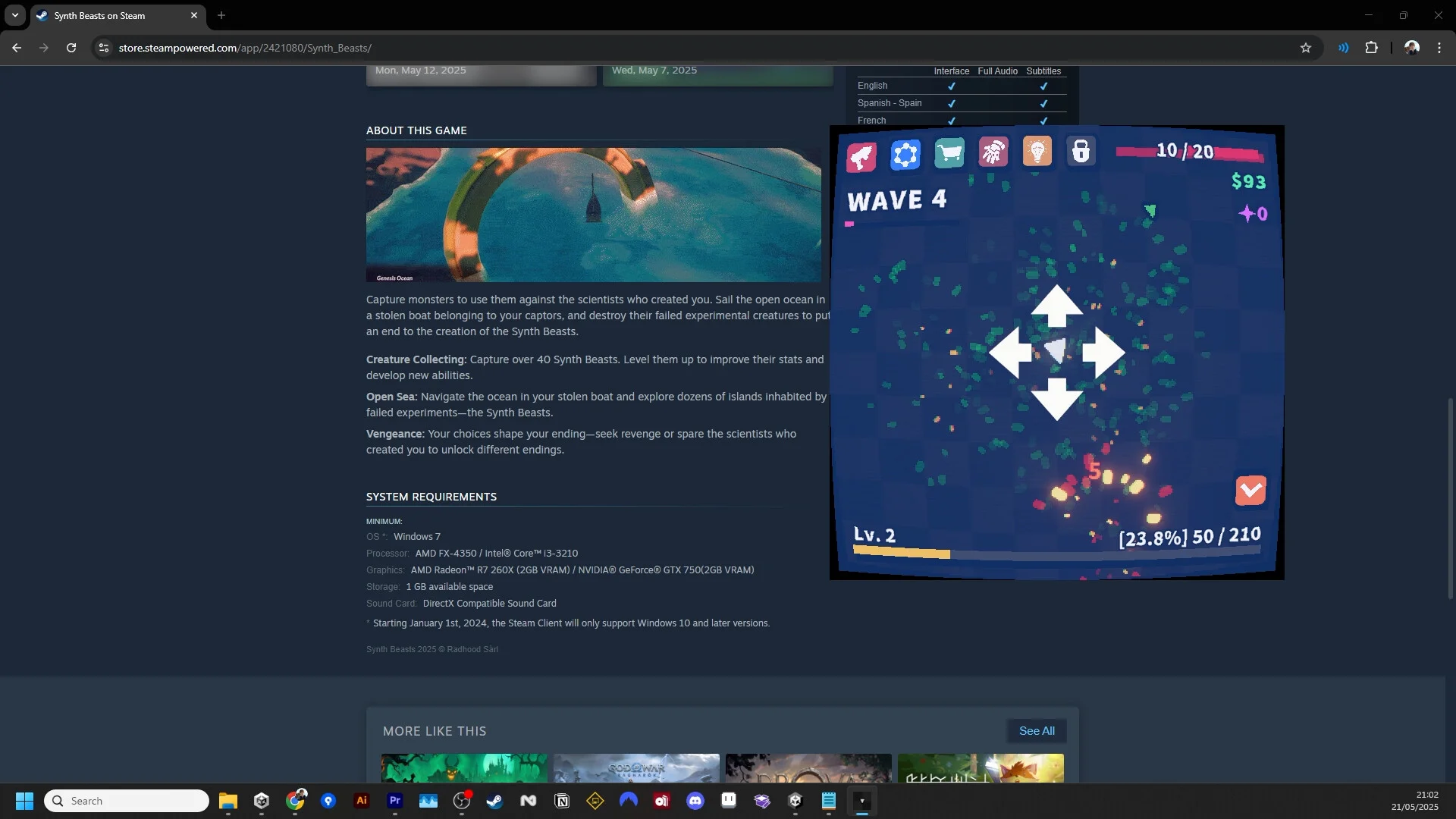 Desktop Defender WAVE 4 overlay with a four-arrow pad sitting over a browser store page