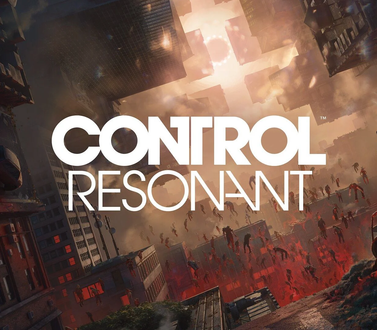 CONTROL Resonant cover of a tilted Manhattan skyline with figures suspended above a red street