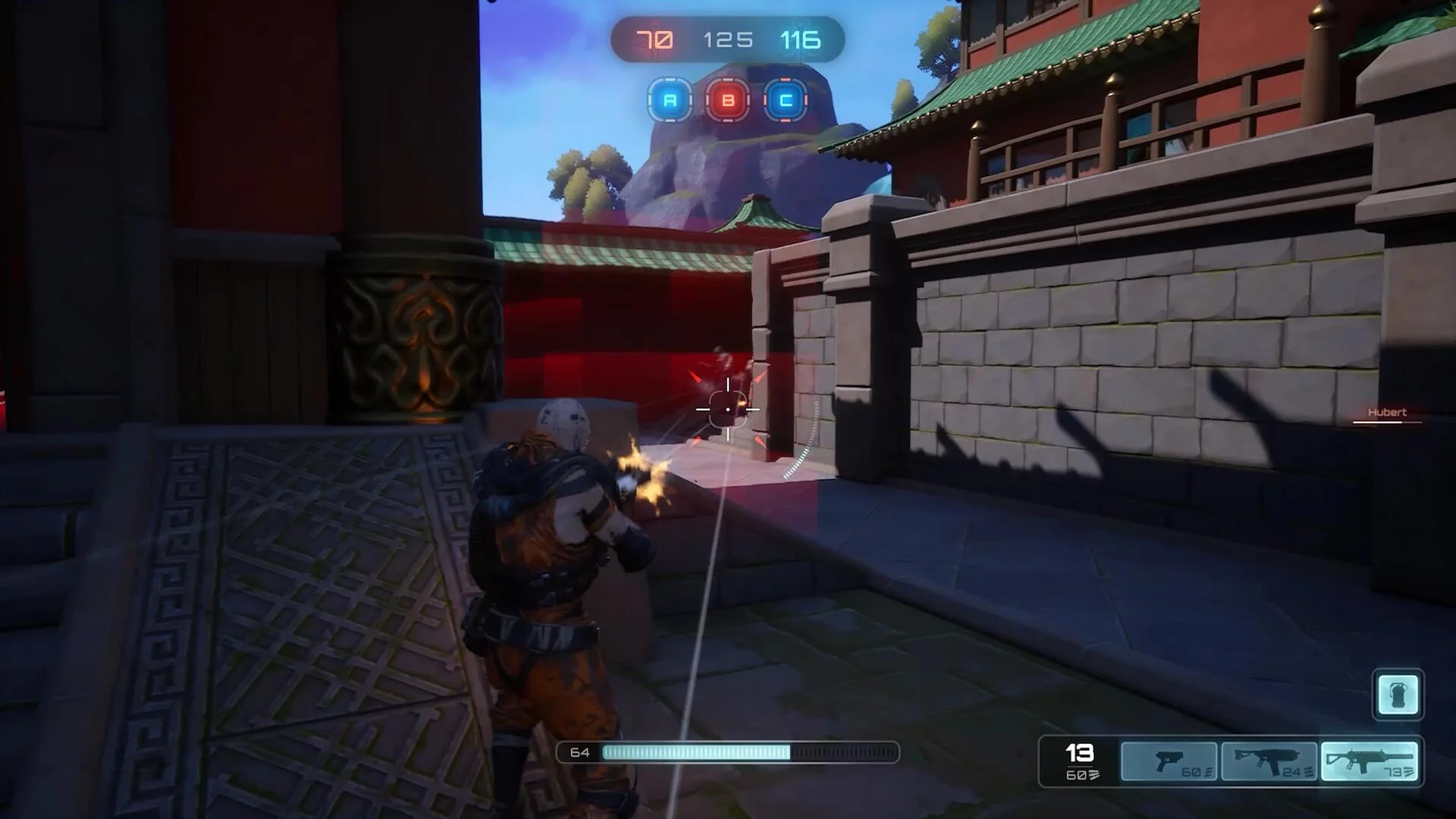 Phantom Ops modern-weapon loadout in a 3D warzone scene