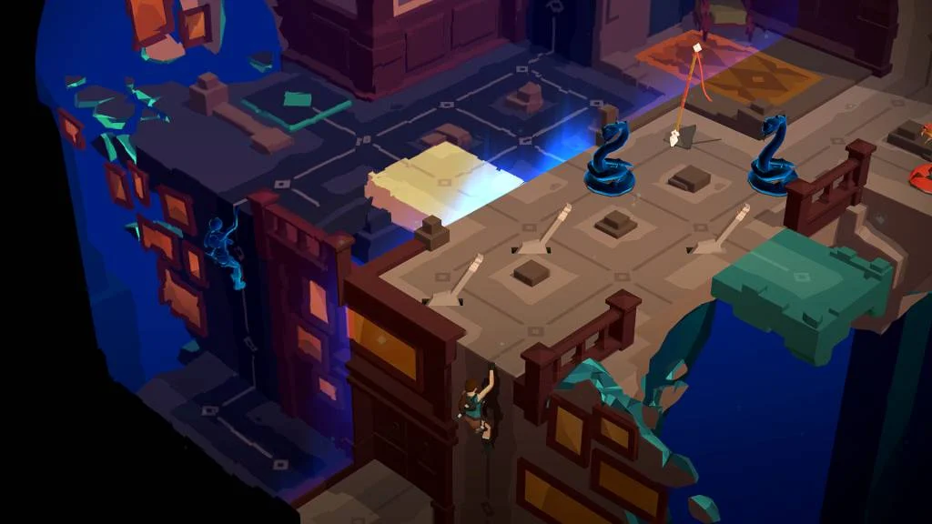 Lara Croft GO traps and enemies on a puzzle board