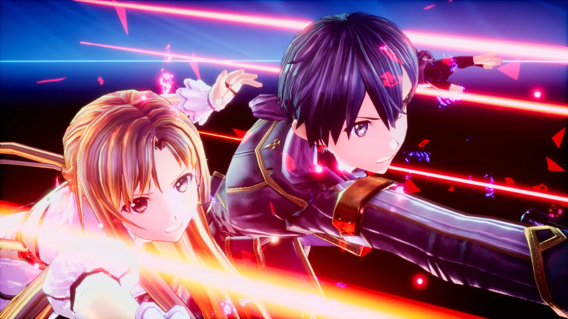 Kirito and Asuna dash through red light streaks side by side