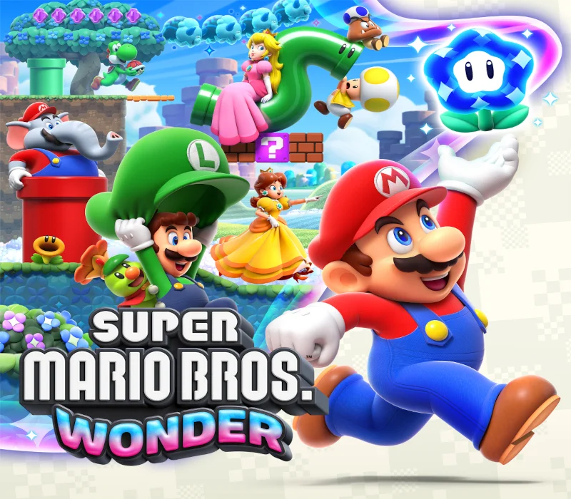 Super Mario Bros. Wonder cover art, Flower Kingdom platforming