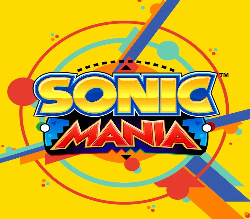 Sonic Mania logo on a yellow cover with blue and red rings.