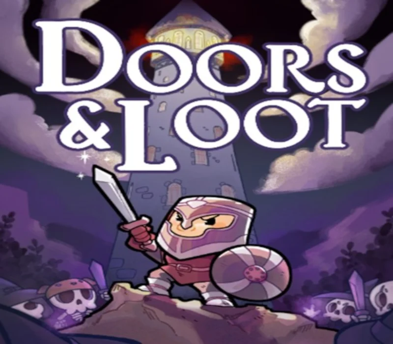 Doors and Loot cover art of a knight before a purple tower