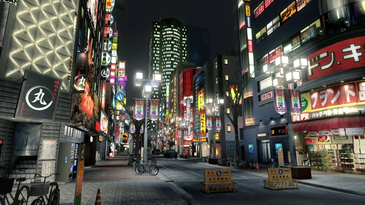 A night Japanese shopping street packed with neon signs and pedestrians