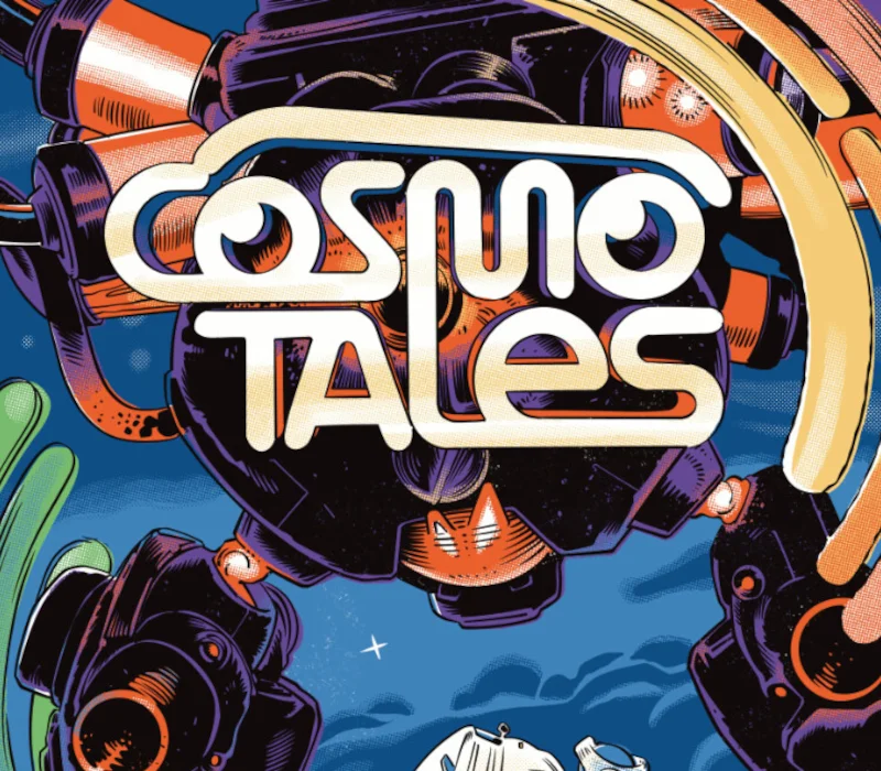 Cosmo Tales cover: retro comic lettering over a purple-and-orange robot car against a starry sky