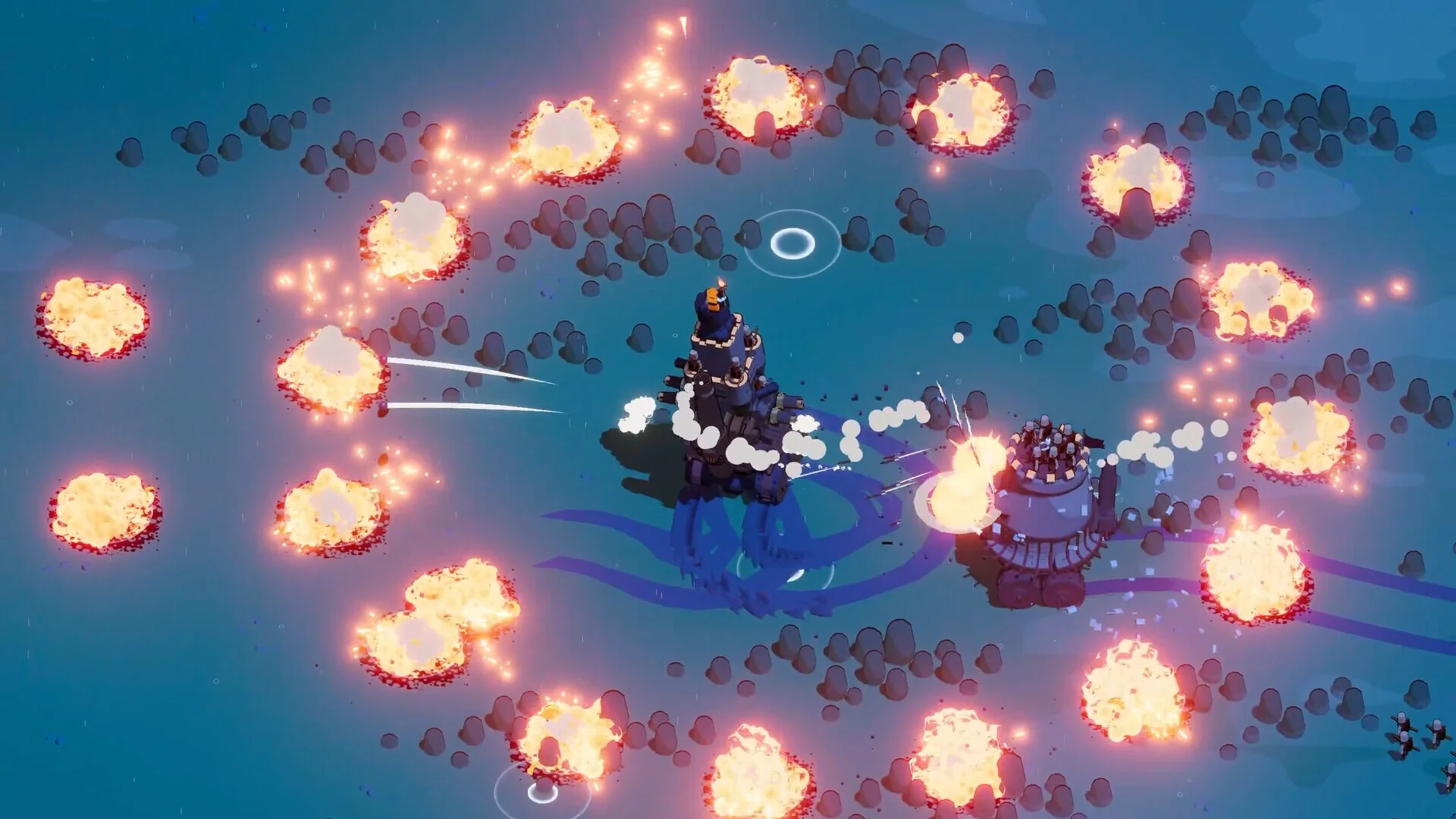 LATAM still: keep in a ring of explosions on blue water