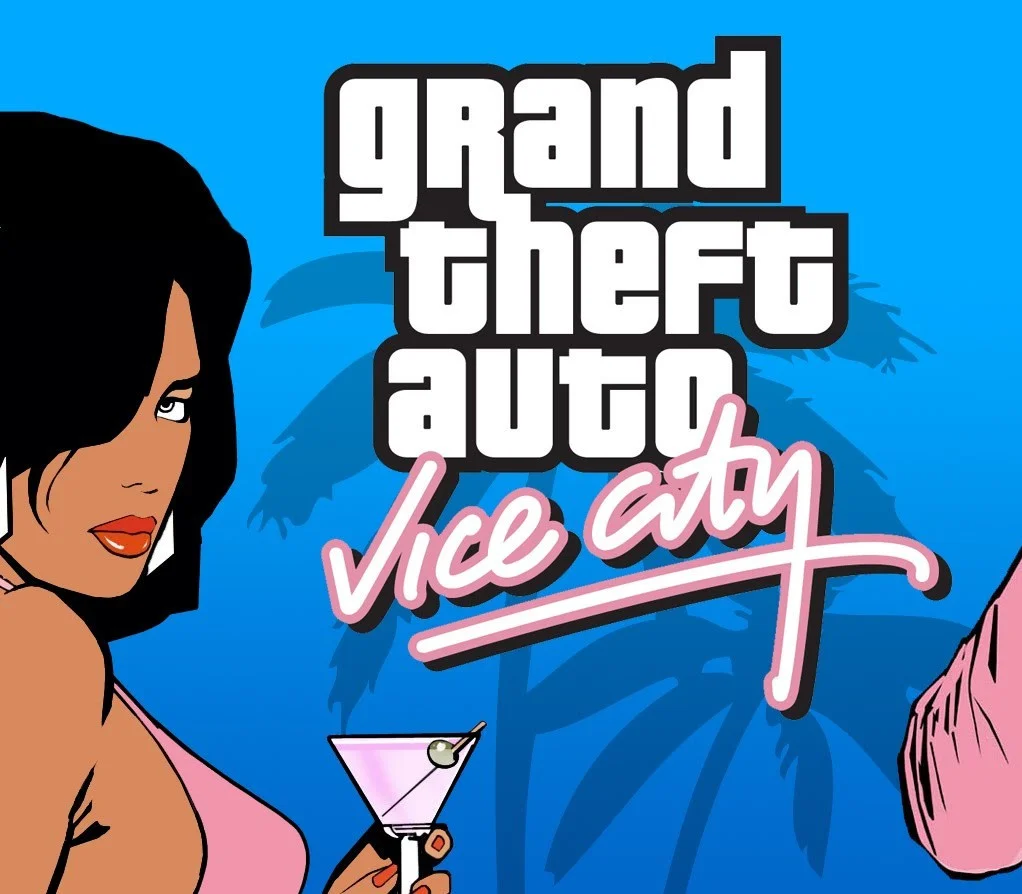 Grand Theft Auto Vice City cover, Tommy in 1980s neon