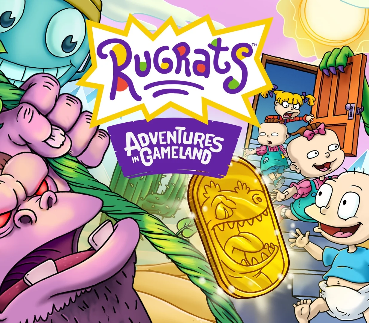 Rugrats: Adventures in Gameland cover, babies in 8-bit