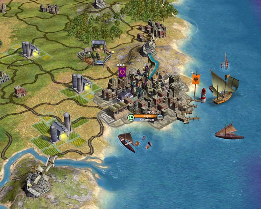 A coastal city with ships