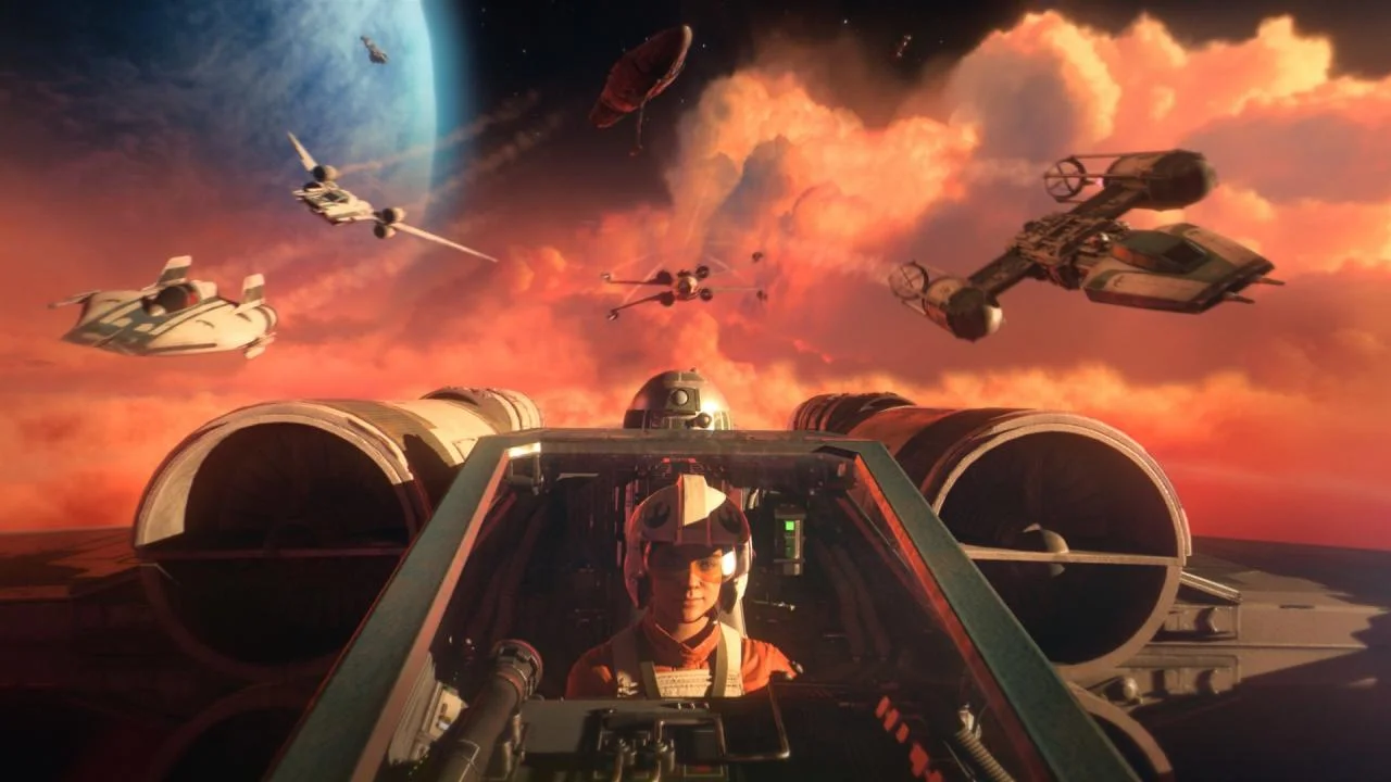 STAR WARS: Squadrons Fleet Battle with capital ships trading fire