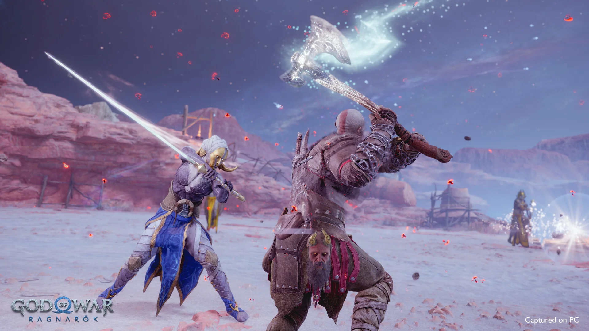God of War Ragnarök axe combat against armored enemies