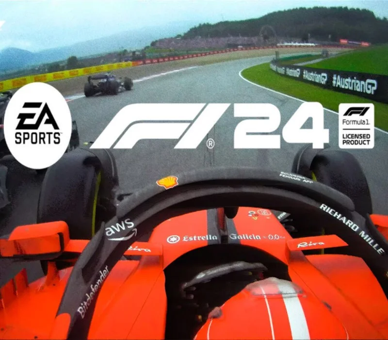 F1 24 cover, 2024 grid car on a pit straight