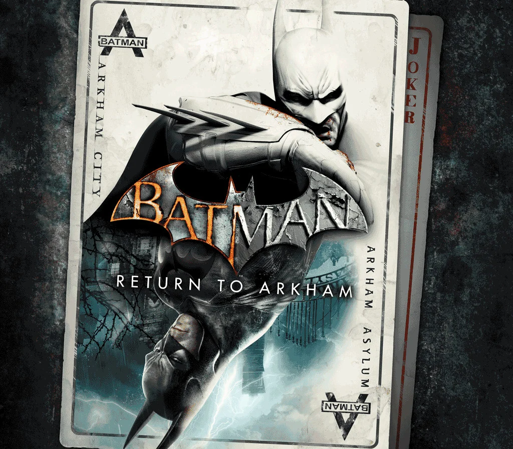 Batman Return to Arkham playing-card cover with Arkham City and Arkham Asylum