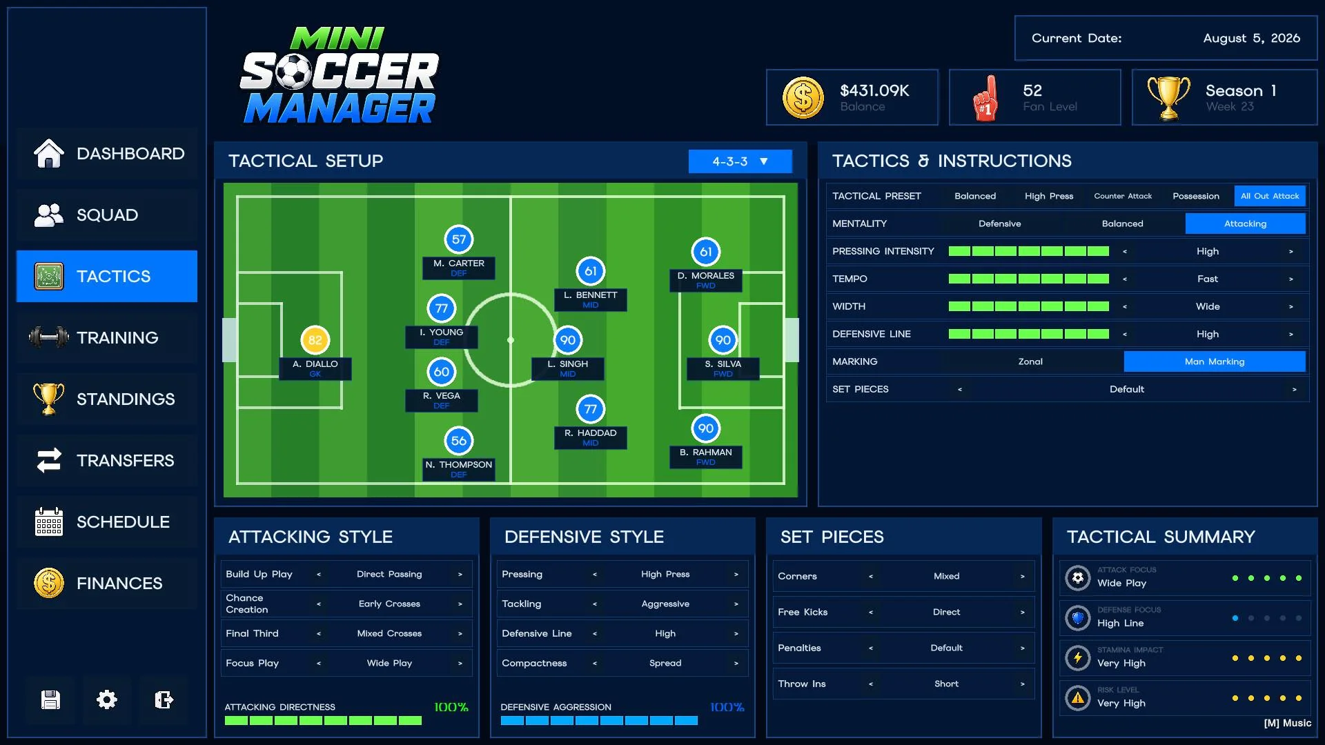Mini Soccer Manager Workshop-ready club office on Windows