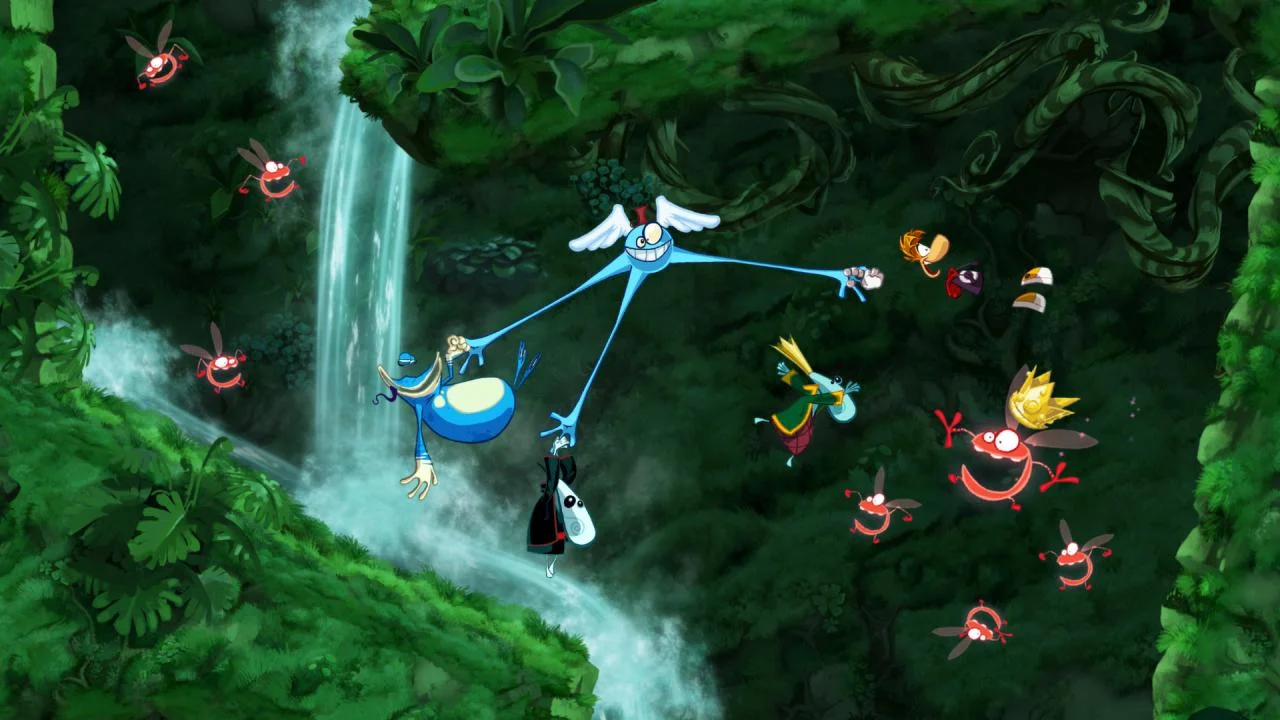 Rayman Origins lush 2D running and punching platform stage