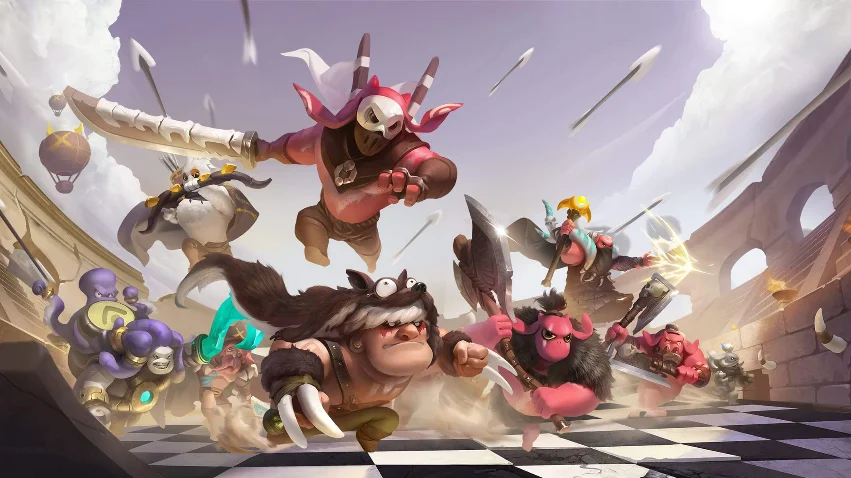 Auto Chess battle board with chess pieces