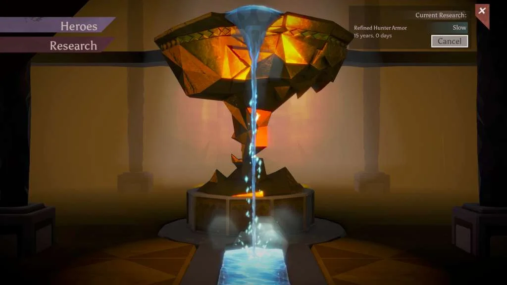A glowing chalice standing in a stone hall.
