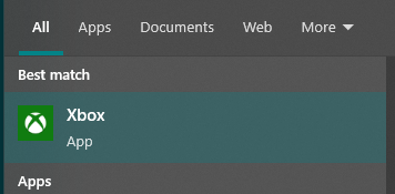 Xbox app search result on Windows