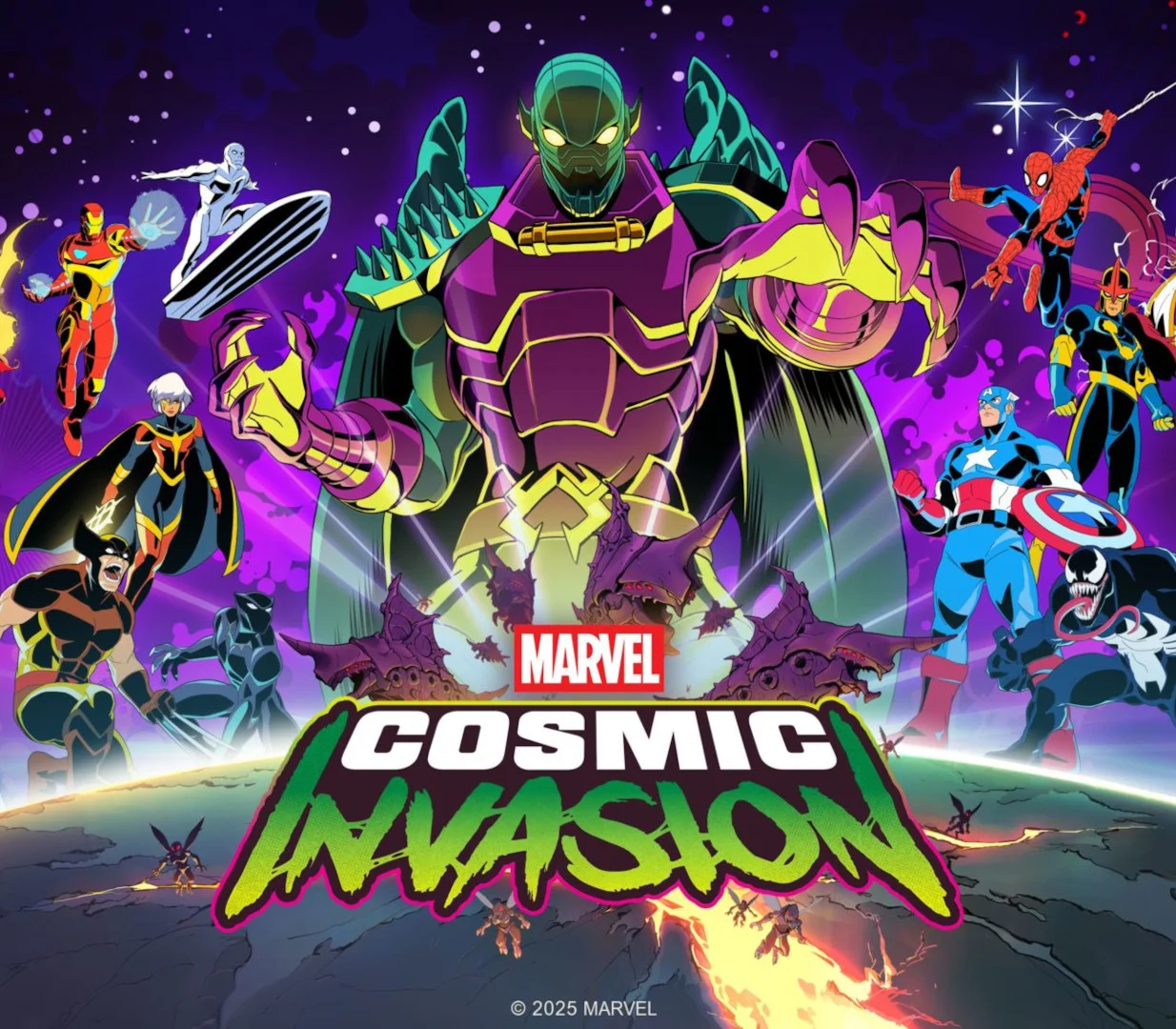 MARVEL Cosmic Invasion cover: Annihilus looms over Earth with Spider-Man, Captain America, Venom and others