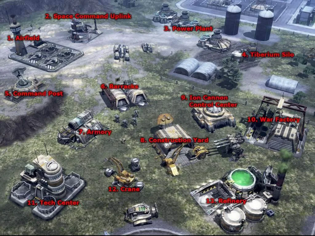 Closer isometric view of units and structures on city streets.