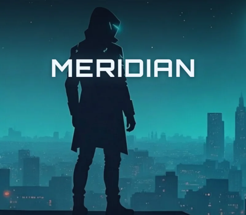 Meridian cover, cyberpunk runner in a corporate city