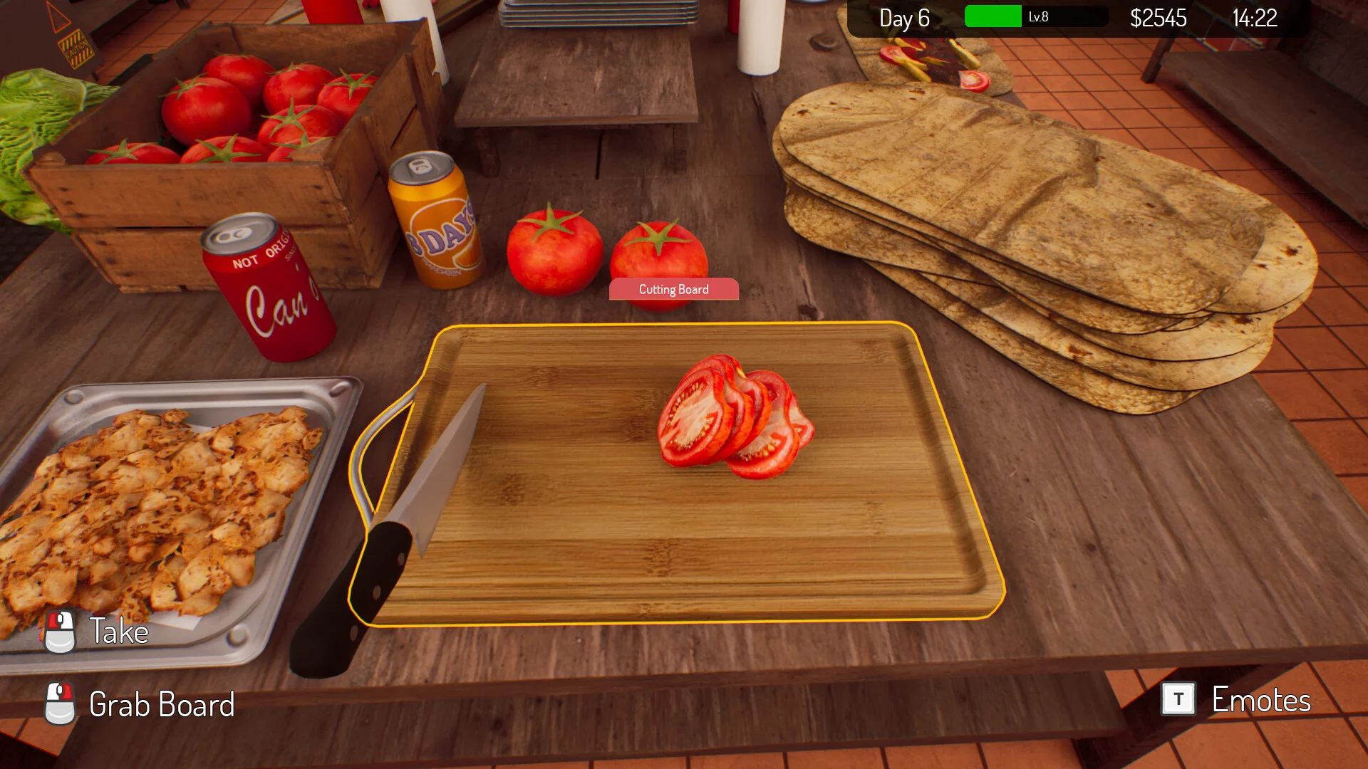Wrap House Simulator grilling skewers and slicing meat