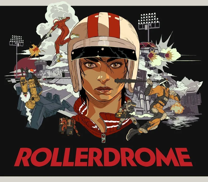 Rollerdrome cover art, Roll7 roller-skate action shooter