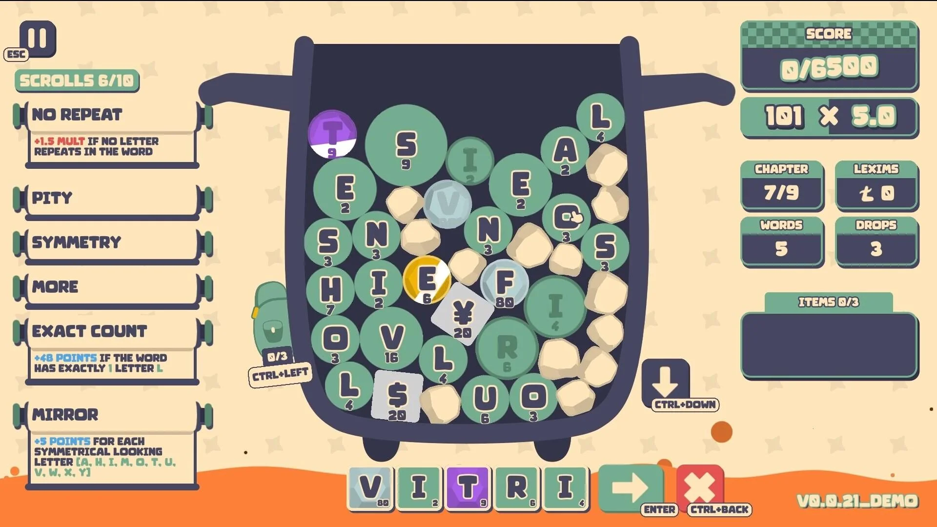Lexispell letter physics and upgrade high-score chase