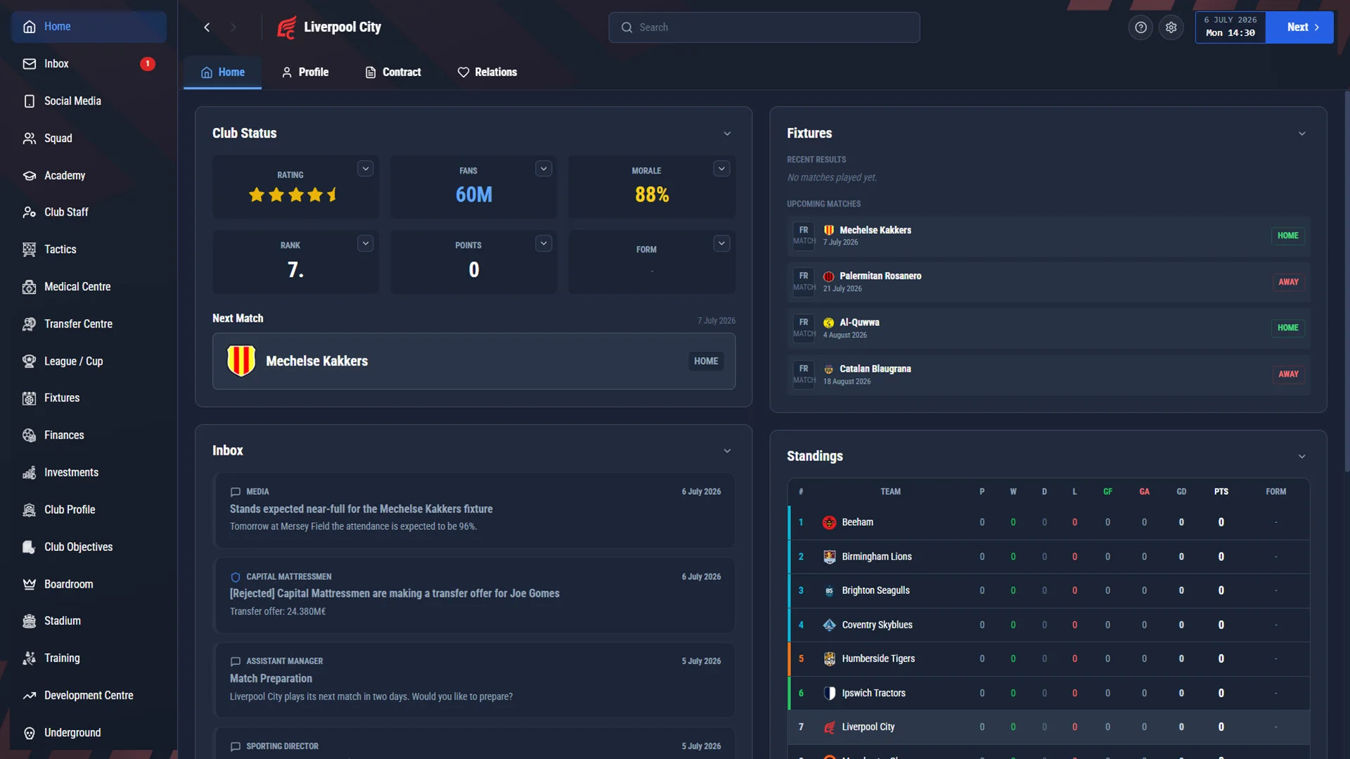 Pro Soccer Manager 27 tactics board