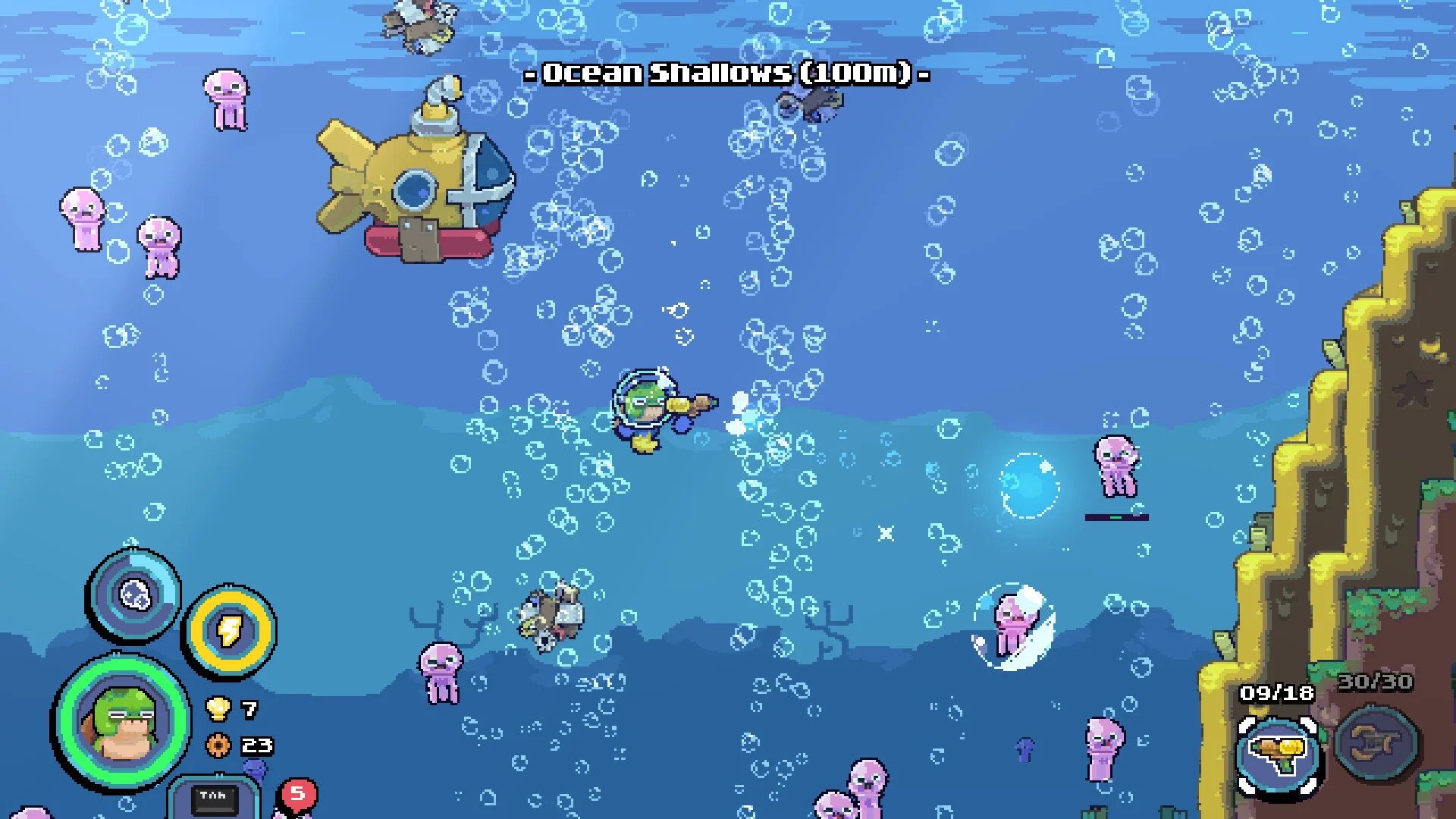 Shelldiver volcanic biome with oxygen gauge