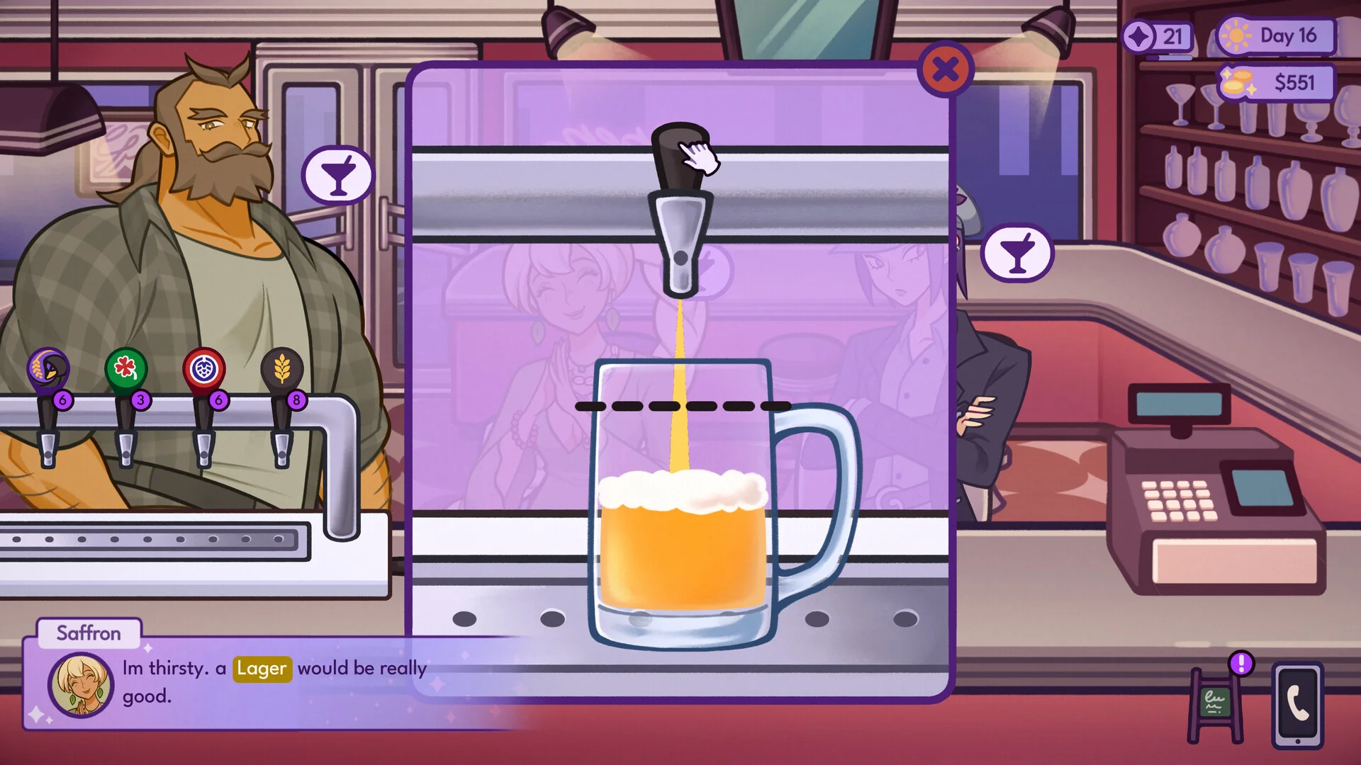 Golden beer pours from a tap into a glass for Saffron