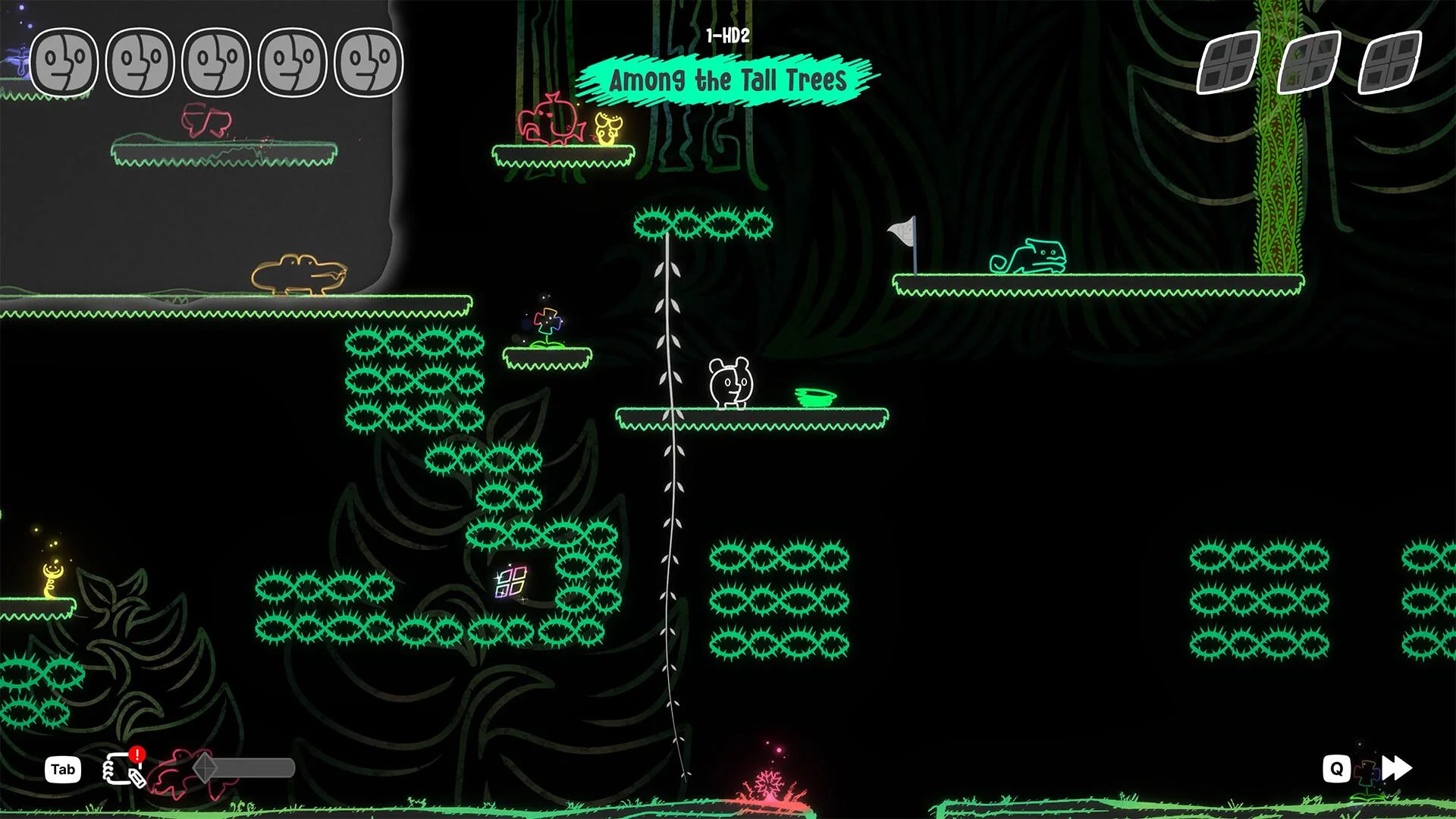 Mono among tall forest platforms, vines and colourful spirits