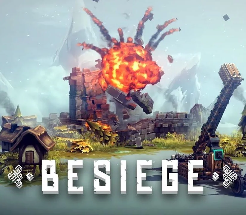 Besiege wooden siege engine rolling toward a castle wall