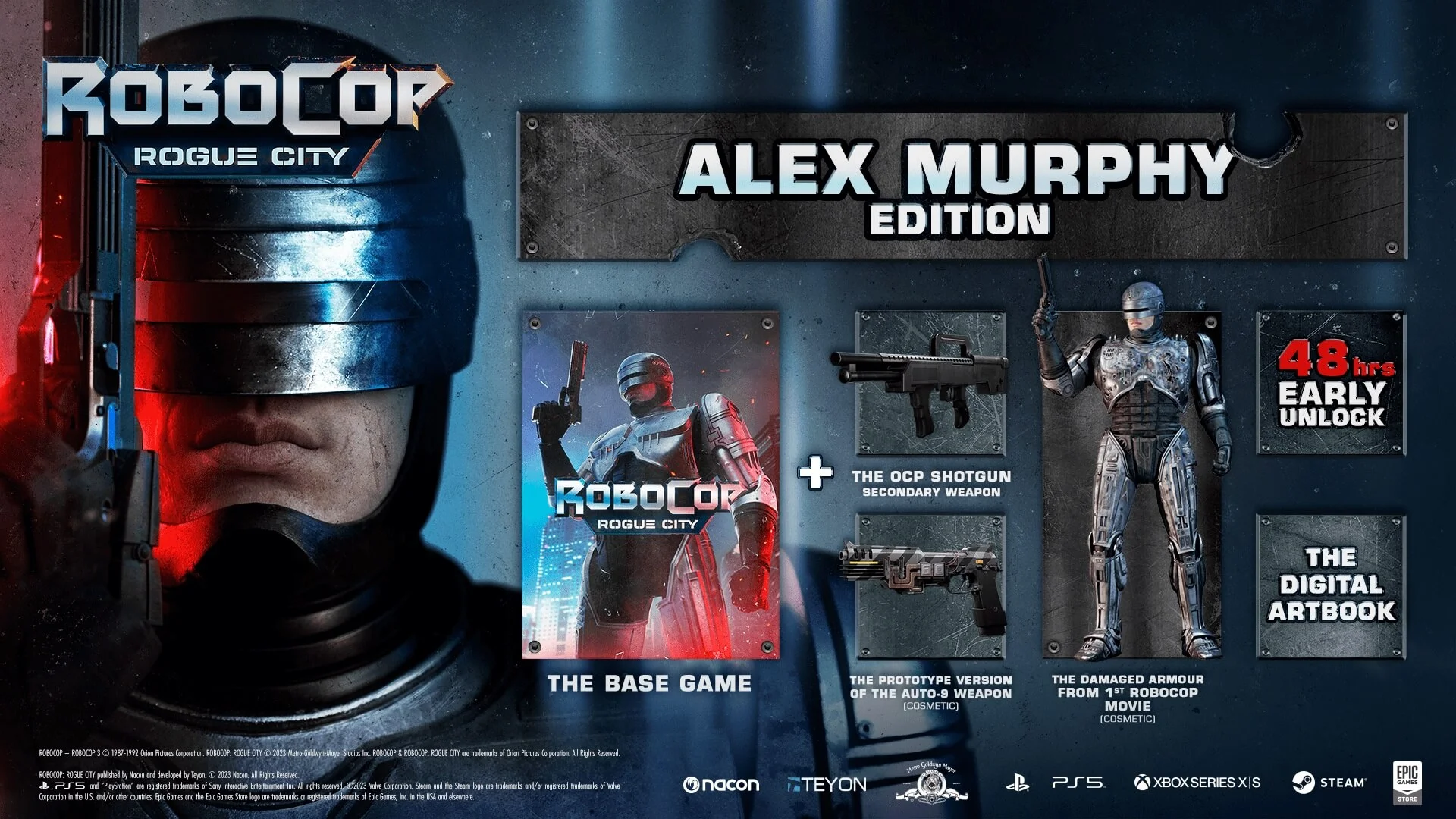 Alex Murphy Edition contents card showing the base game, a figure, and weapon art.