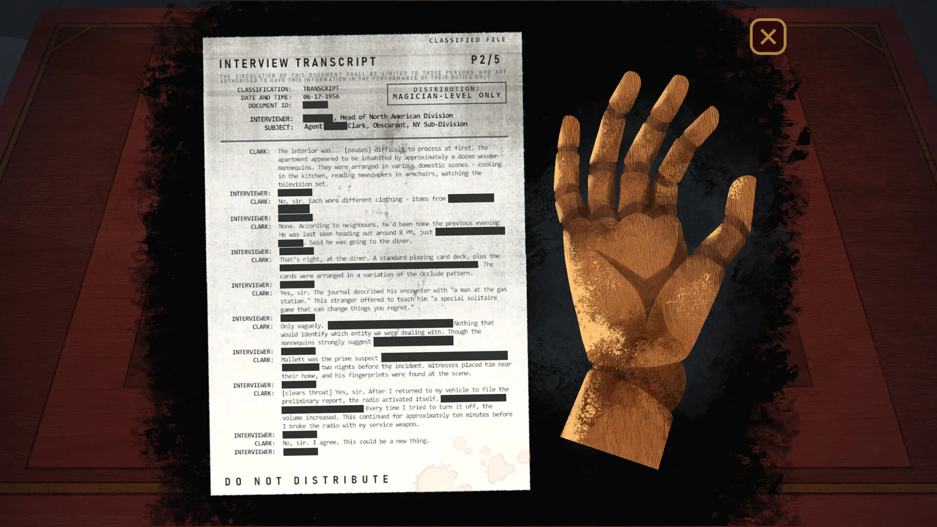 Interview Transcript MAGICIANS-LEVEL ONLY page P2/5 beside a wooden hand, DO NOT DISTRIBUTE