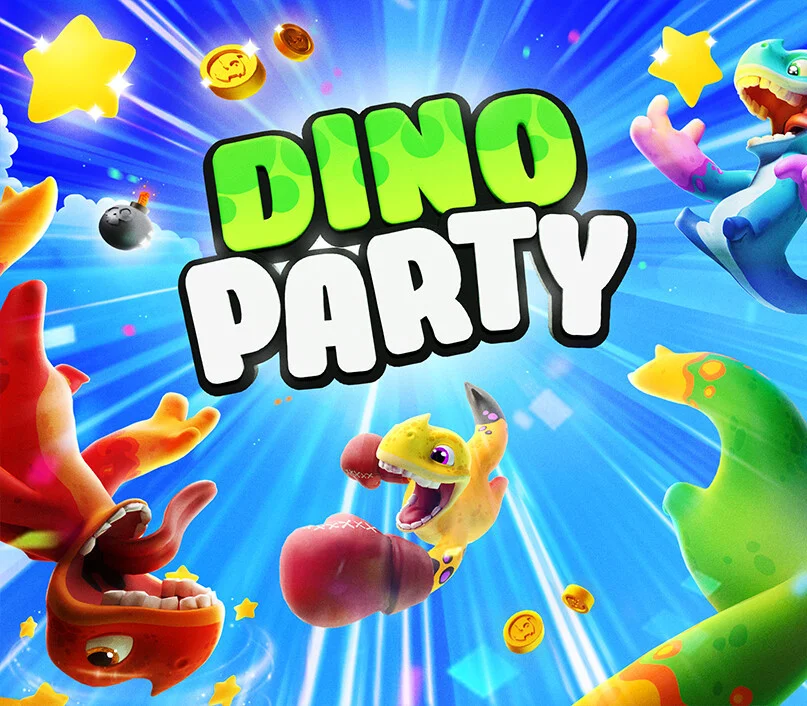 Dino Party cover, party brawler four-player dinos