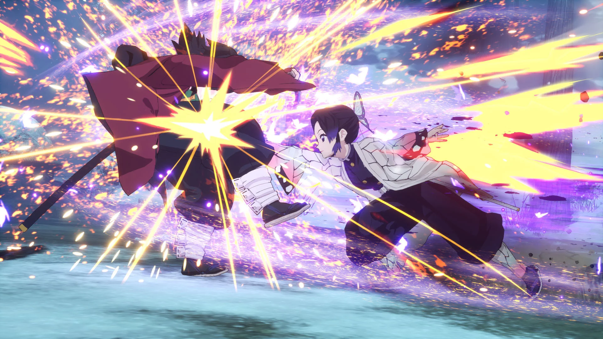 Two fighters clashing with a purple and yellow burst.