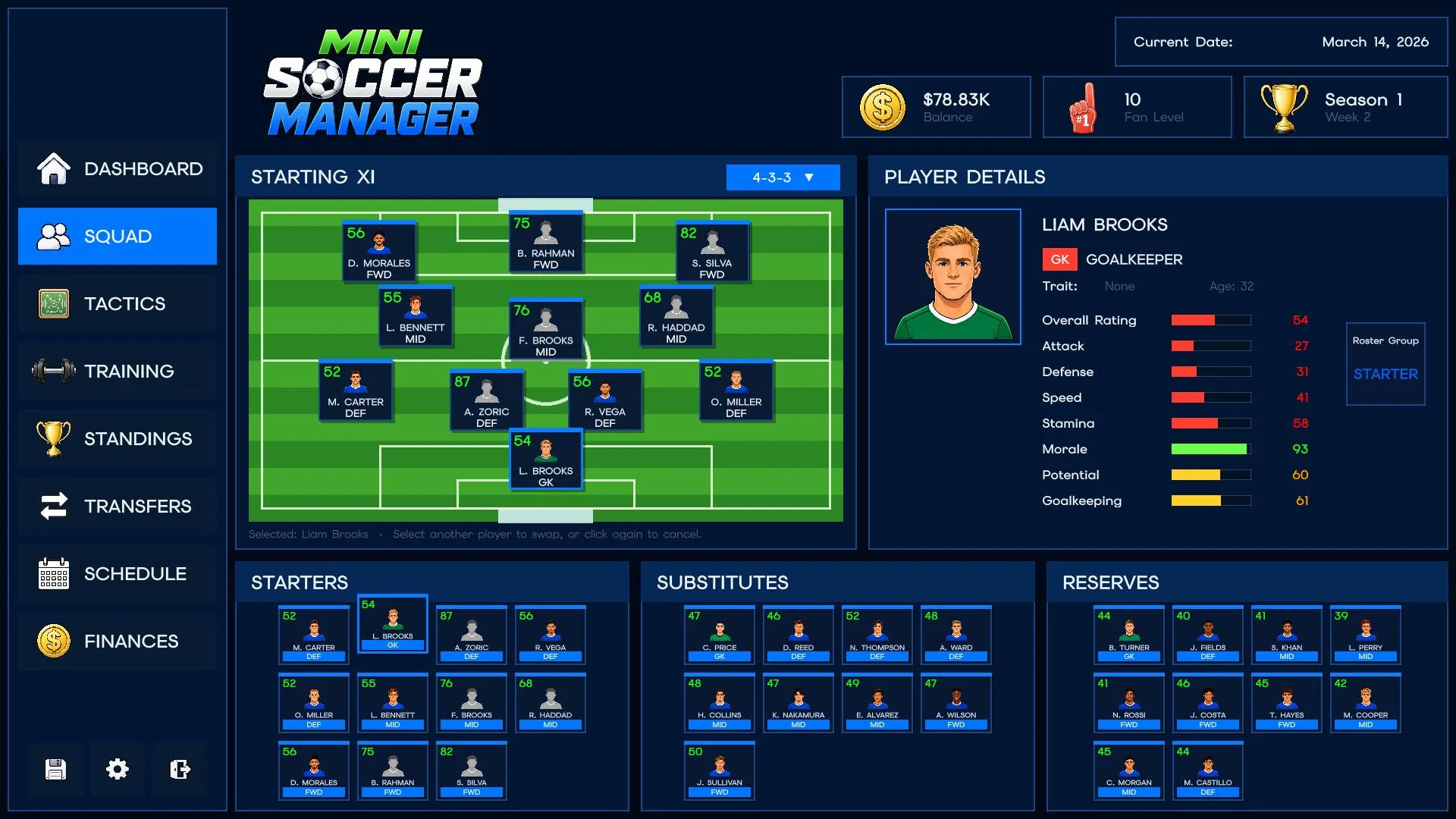 Mini Soccer Manager Steam cover, last-place club climbing the table