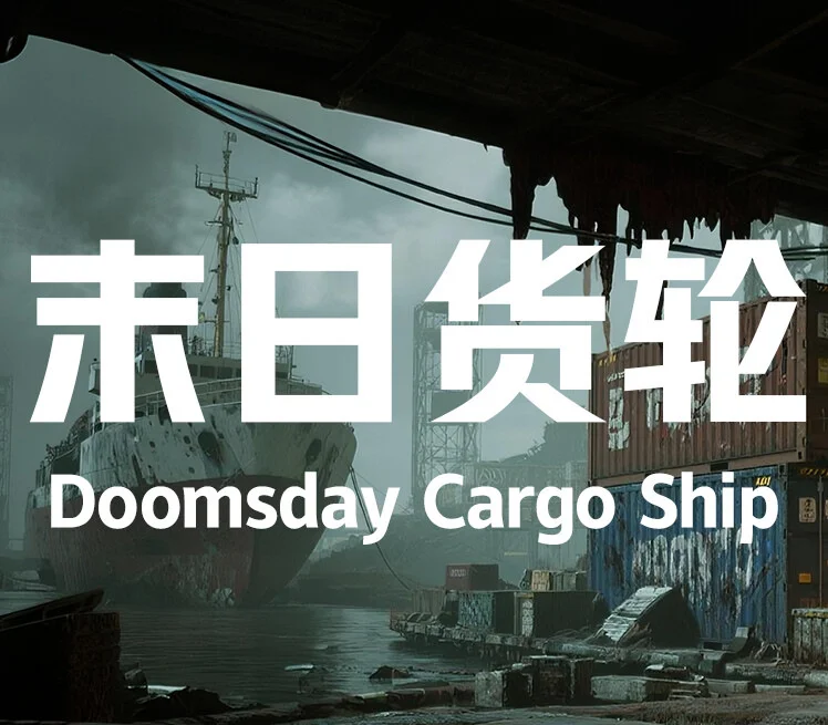 Doomsday Cargo Ship cover, misty container docks