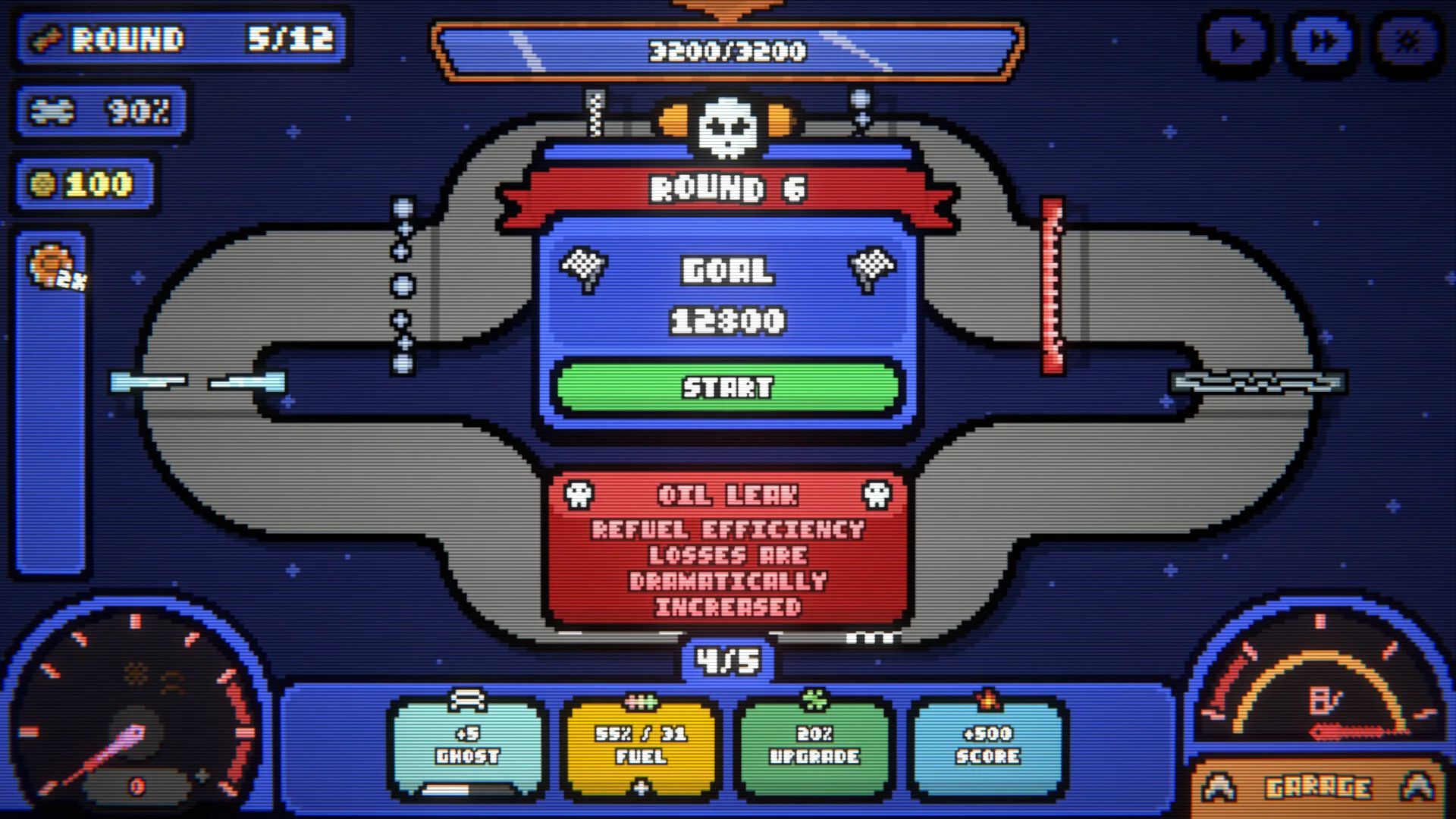 Round 6 Oil Leak: goal 12300, ghost fuel upgrade score gates, night track
