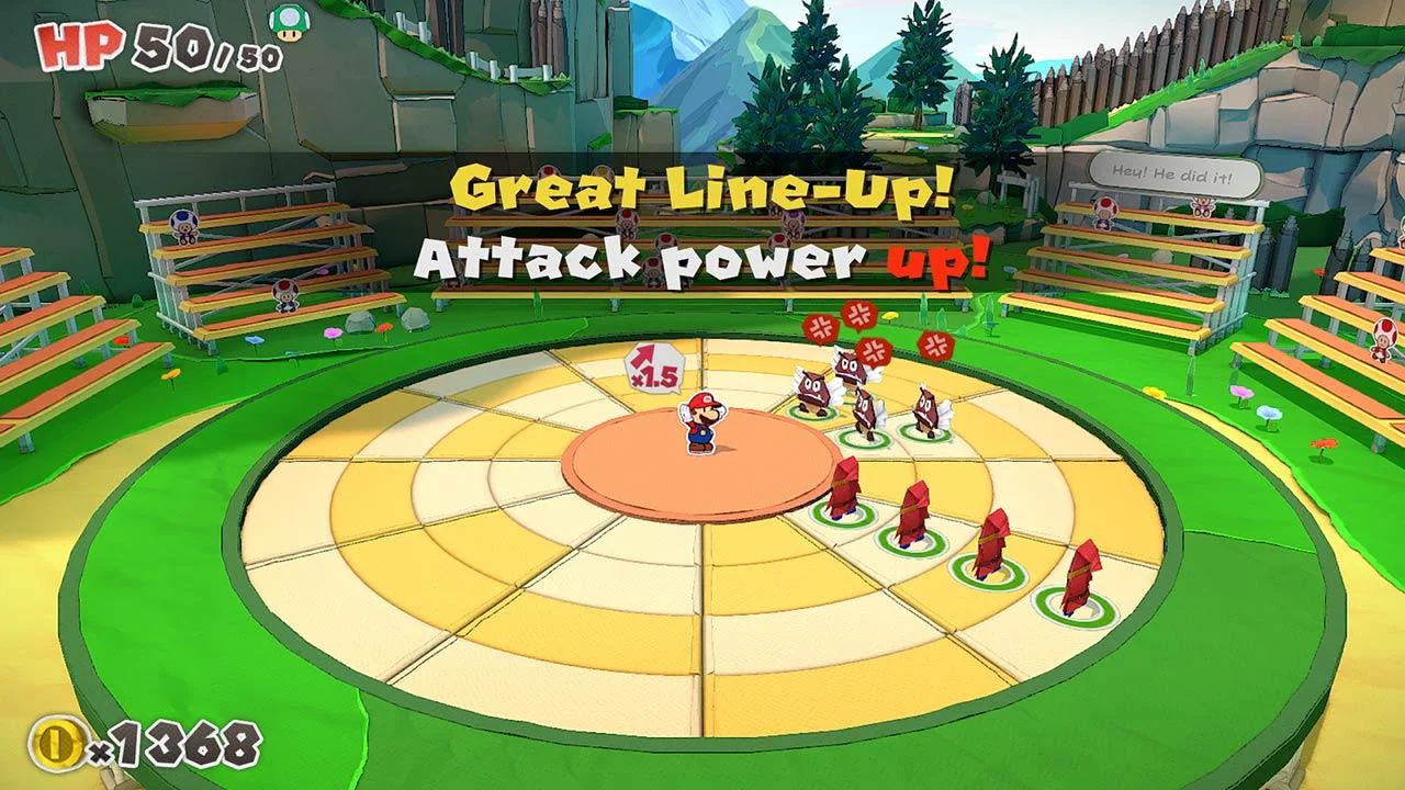 Ring battle arena with the line Great Line-Up and an attack-power banner.