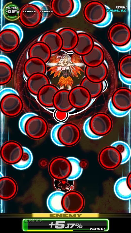 NOISZ player ship weaving through a dense bullet-hell pattern