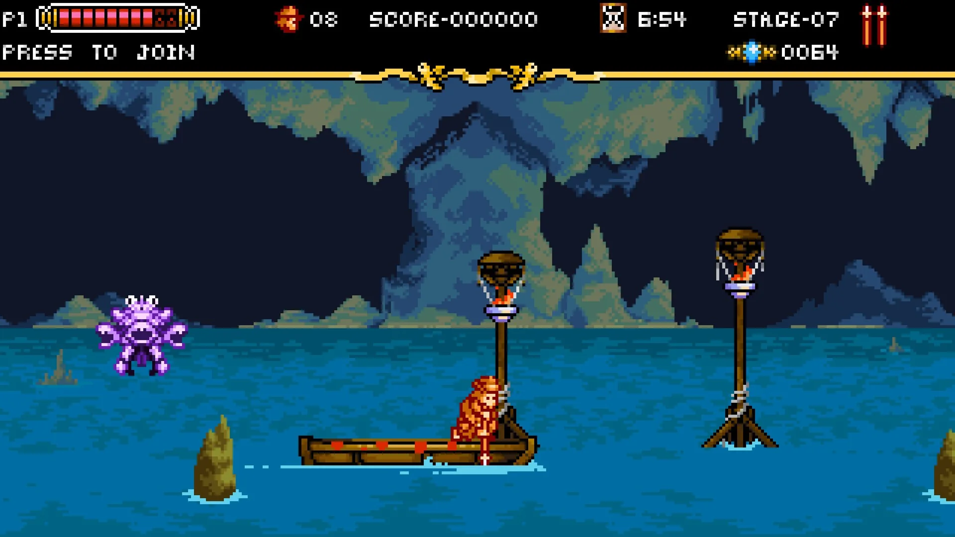 Saint Slayer NES-style stage with spear combat